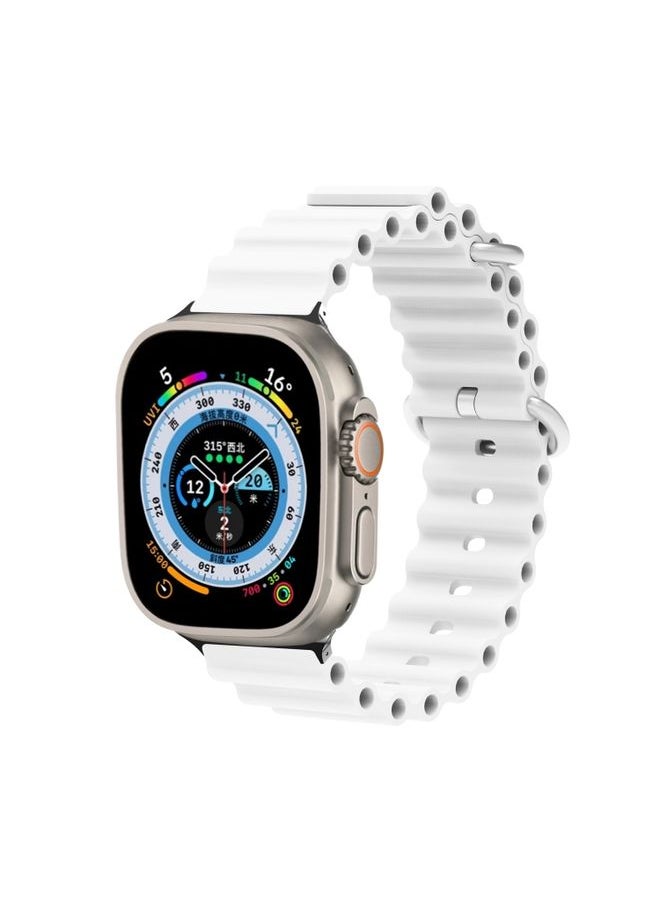 Generic - Replacement Strap Ocean Silicone Metal Head Watch Band For Apple Watch Ultra 49mm&Watch Ultra 2 49mm / Series 9&8&7 45mm / SE 3&SE 2&6&SE&5&4 44mm / 3&2&1 42mm White - Image 1