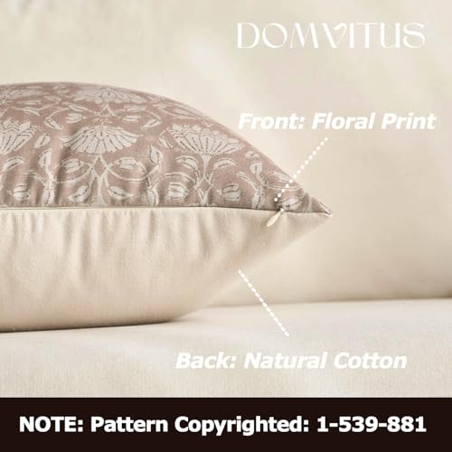 DOMVITUS Floral Pillow Covers 24x24 Decorative Throw Pillow Covers Floral Block Print Farmhouse Vintage Neutral Pillow Cover for Living Room Couch Bed Light Camel 1PC - Image 2