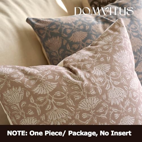 DOMVITUS Floral Pillow Covers 24x24 Decorative Throw Pillow Covers Floral Block Print Farmhouse Vintage Neutral Pillow Cover for Living Room Couch Bed Light Camel 1PC - Image 4