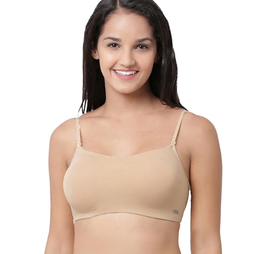 Enamor Women's Basic Cotton Non-Padded Wire free High Coverage Stretch Cami with Detachable Straps T-Shirt Bra A022 - Skin, XL - Image 1