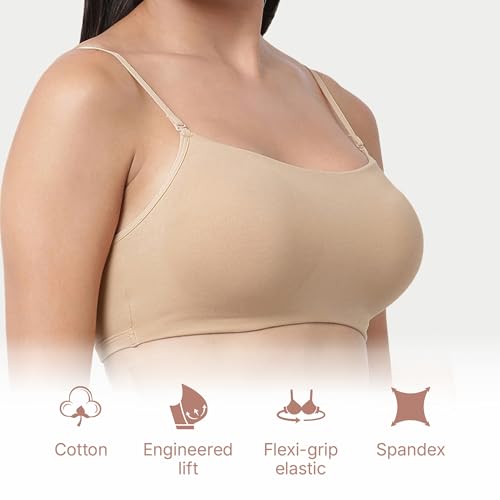 Enamor Women's Basic Cotton Non-Padded Wire free High Coverage Stretch Cami with Detachable Straps T-Shirt Bra A022 - Skin, XL - Image 4