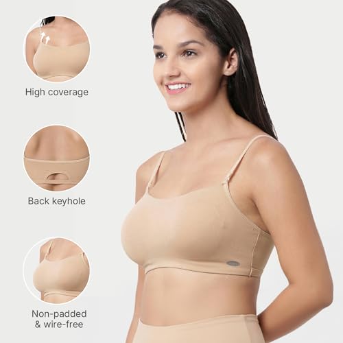 Enamor Women's Basic Cotton Non-Padded Wire free High Coverage Stretch Cami with Detachable Straps T-Shirt Bra A022 - Skin, XL - Image 3