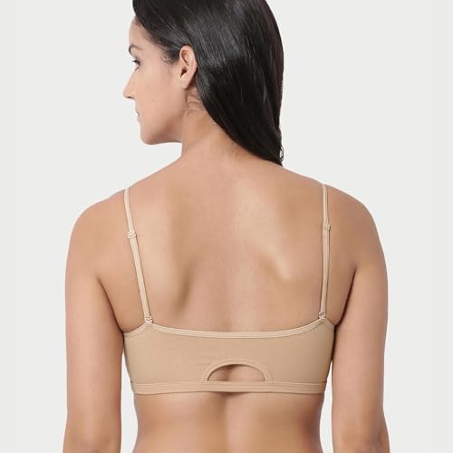 Enamor Women's Basic Cotton Non-Padded Wire free High Coverage Stretch Cami with Detachable Straps T-Shirt Bra A022 - Skin, XL - Image 2
