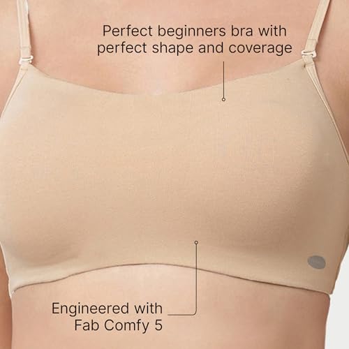 Enamor Women's Basic Cotton Non-Padded Wire free High Coverage Stretch Cami with Detachable Straps T-Shirt Bra A022 - Skin, XL - Image 5