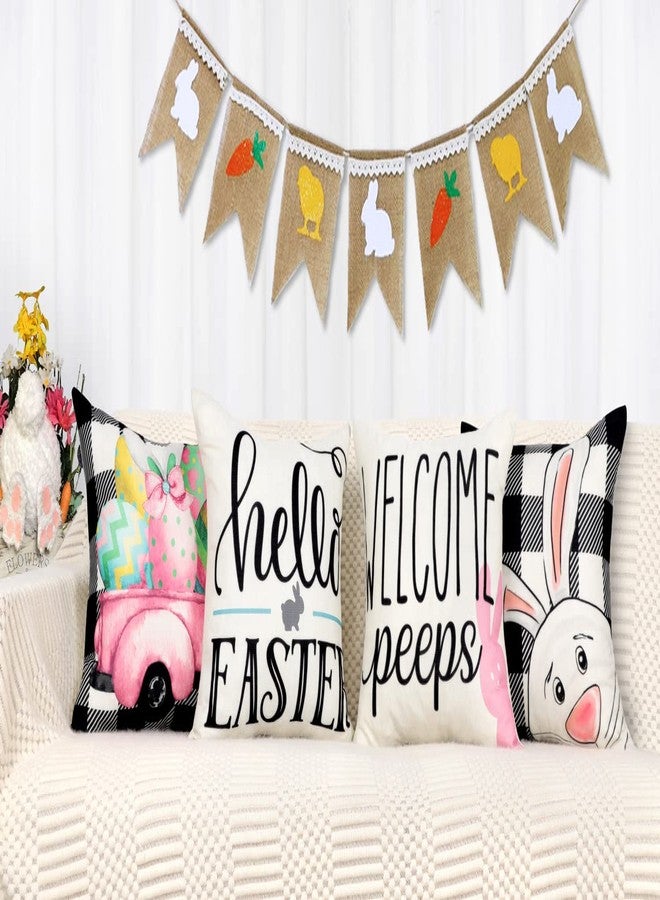 4TH Emotion Easter Pillow Covers 18x18 Set of 4 Easter Decorations for Spring Farmhouse Pillows Easter Decorative Throw Pillows Buffalo Plaid Bunny Eggs Throw Cushion Case for Home Decor TH086-18 - Image 5