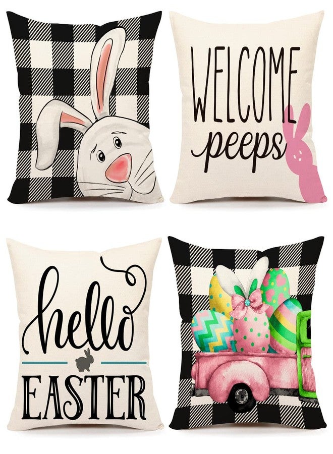 4TH Emotion Easter Pillow Covers 18x18 Set of 4 Easter Decorations for Spring Farmhouse Pillows Easter Decorative Throw Pillows Buffalo Plaid Bunny Eggs Throw Cushion Case for Home Decor TH086-18 - Image 1
