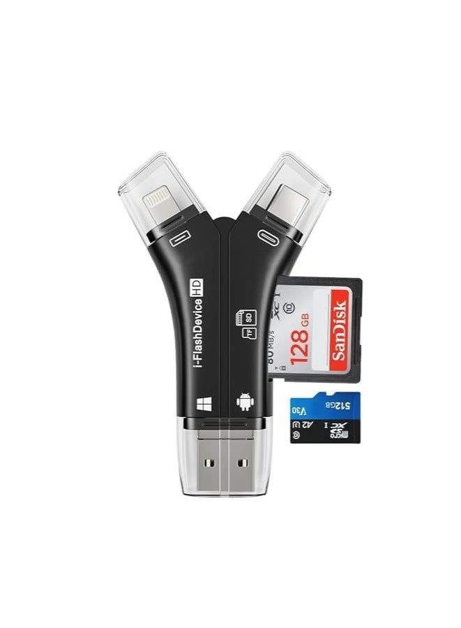 General [MFi Certified] The 4-in-1 SD card reader for iPhone reads the SD TF memory of the tracking camera/hunting game camera at the same time, and the viewer plays video photos on all the latest Apple iOS  - Image 1