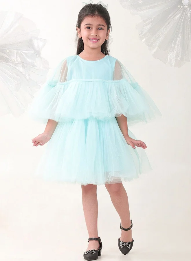 Bonkids BONKIDS Blue Satin Fit & Flare Dress for Girls
