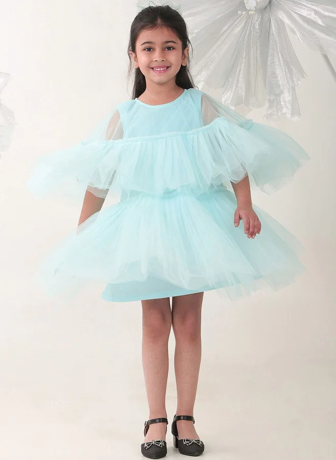 Bonkids BONKIDS Blue Satin Fit & Flare Dress for Girls