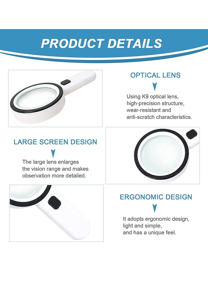 KIIUMI - Magnifying Glass with Light, 30X Handheld Large Magnifying Glass 12 LED Illuminated Lighted Magnifier for Macular Degeneration, Seniors Reading, Soldering, Inspection, Coins, Jewellery, Exploring - Image 1