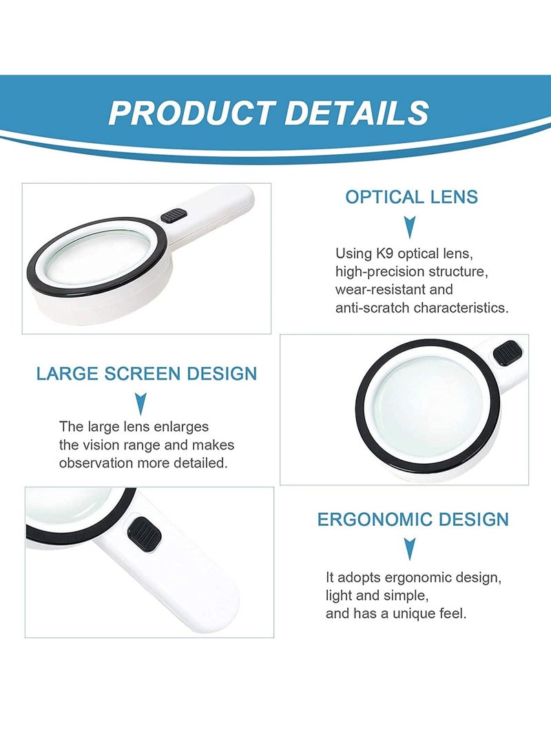 KIIUMI Magnifying Glass with Light, 30X Handheld Large Magnifying Glass 12 LED Illuminated Lighted Magnifier for Macular Degeneration, Seniors Reading, Soldering, Inspection, Coins, Jewellery, Exploring - Image 2