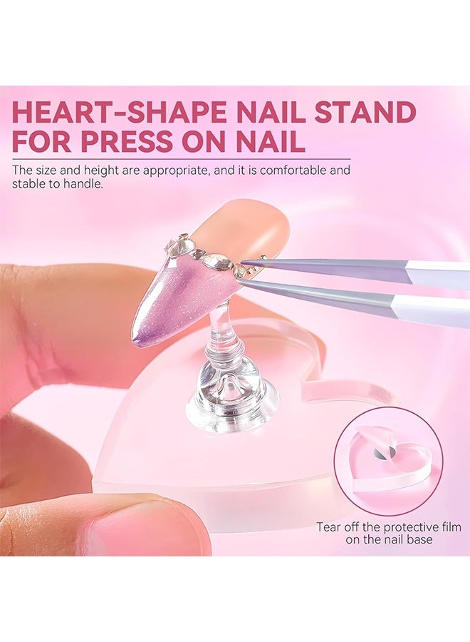 HY Nail Stand for Press On Nails Art Display Practice 2 Sets, 1 Heart Shaped Acrylic Magnetic Nail Stands, Fake Nail Holder Tips With 200 PCS Double-Sided Tape, Nail Kit Home DIY Salon Supplies - Image 2