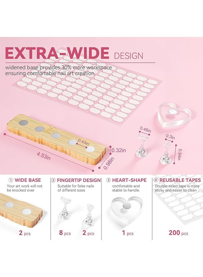 HY Nail Stand for Press On Nails Art Display Practice 2 Sets, 1 Heart Shaped Acrylic Magnetic Nail Stands, Fake Nail Holder Tips With 200 PCS Double-Sided Tape, Nail Kit Home DIY Salon Supplies - Image 4