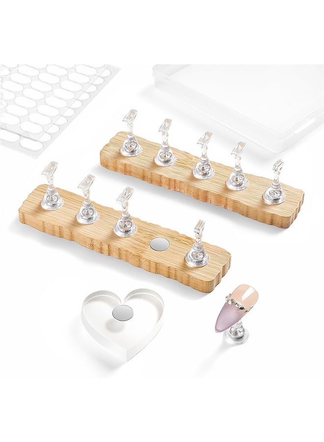 HY Nail Stand for Press On Nails Art Display Practice 2 Sets, 1 Heart Shaped Acrylic Magnetic Nail Stands, Fake Nail Holder Tips With 200 PCS Double-Sided Tape, Nail Kit Home DIY Salon Supplies - Image 1