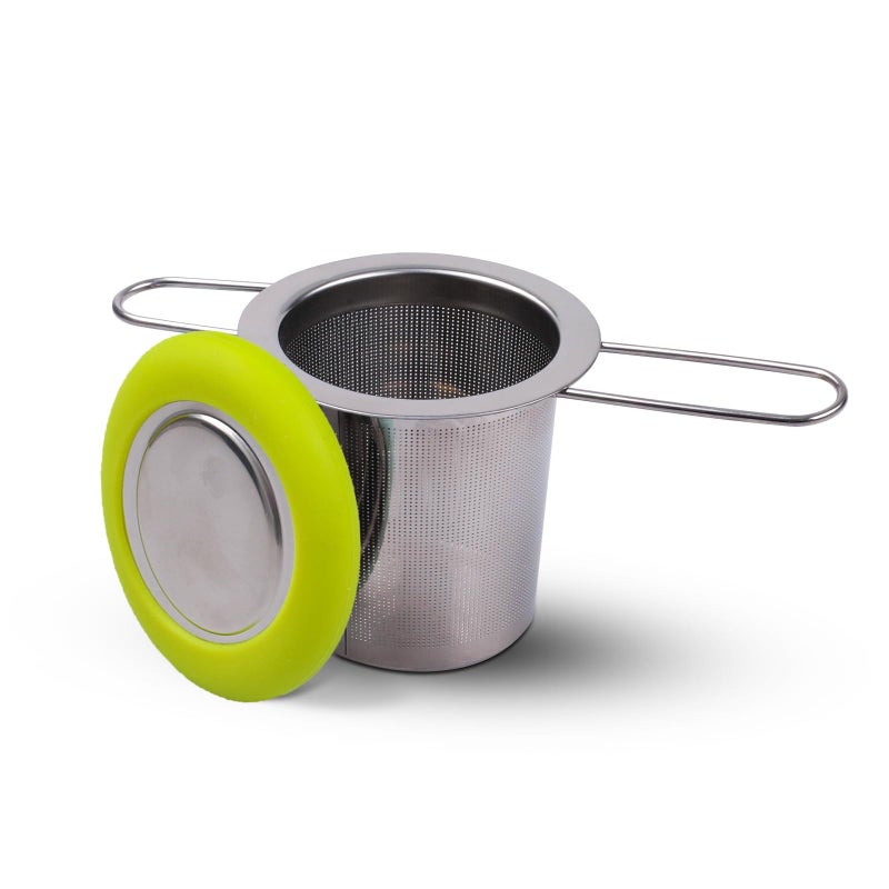Fenshine Tea Infuser Stainless Steel Tea Strainer Folding Handle Tea Filter Extra Fine Mesh Strainer Brewing Basket with Lid for Loose Leaf Tea (Green) - Image 1