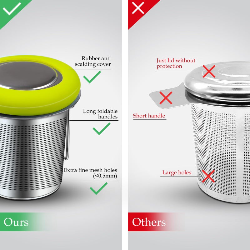 Fenshine Tea Infuser Stainless Steel Tea Strainer Folding Handle Tea Filter Extra Fine Mesh Strainer Brewing Basket with Lid for Loose Leaf Tea (Green) - Image 4