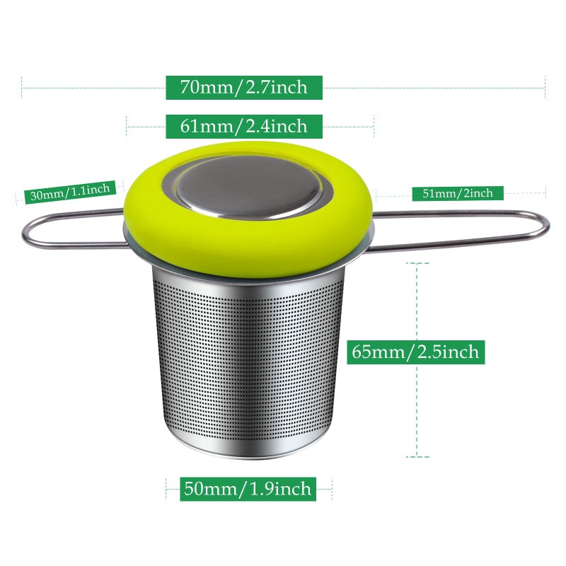 Fenshine Tea Infuser Stainless Steel Tea Strainer Folding Handle Tea Filter Extra Fine Mesh Strainer Brewing Basket with Lid for Loose Leaf Tea (Green) - Image 2