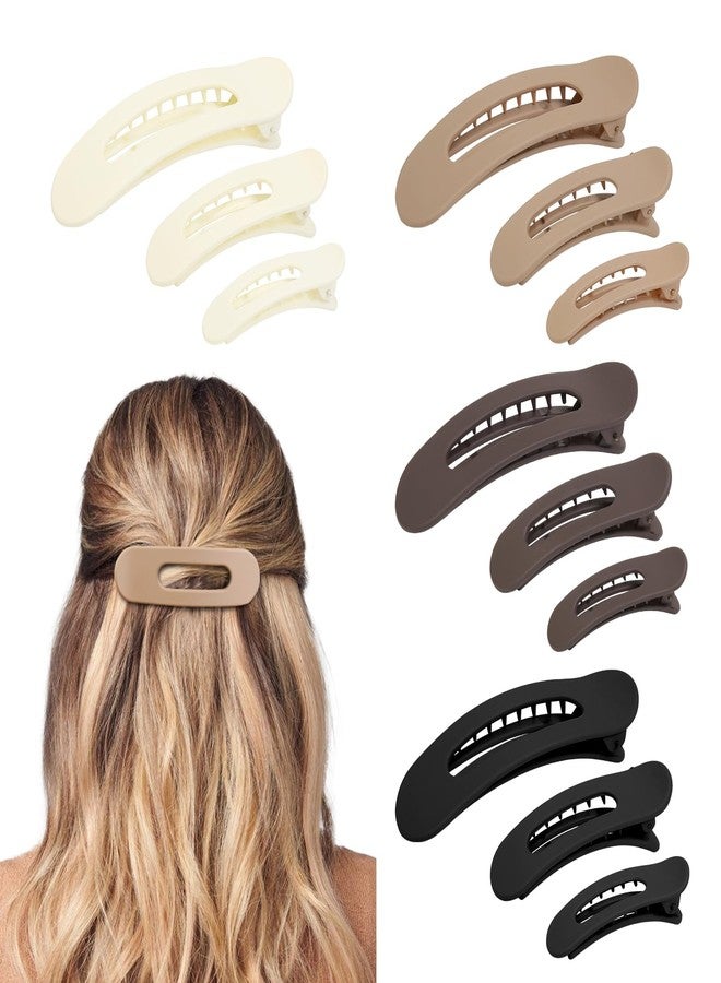 AIBFRID 12 Pcs Flat Hair Claw Clips for Women Girls, Matte Flat Hair Clips Neutral Color Claw Clips 3 Sizes Lay Down Hair Claws for Thin Thick Hair (Small/Medium/Large) - Image 1