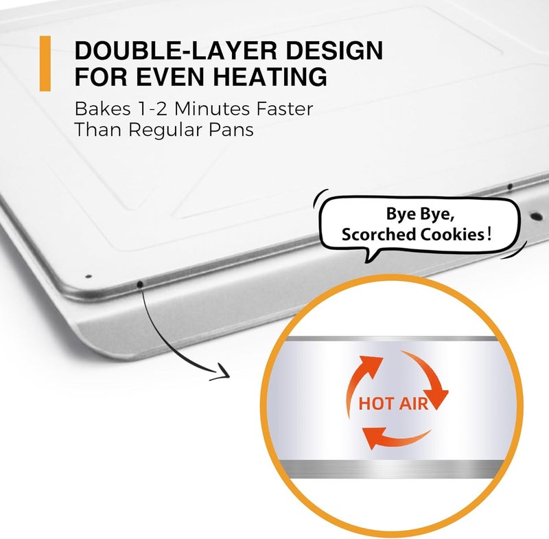 HONGBAKE 2 Pieces Large Flat Cookie Sheet No Edges, Nonstick Insulated Baking Pan, Commercial Oven Trays for Cooking, 16" X 14", Grey - Image 2