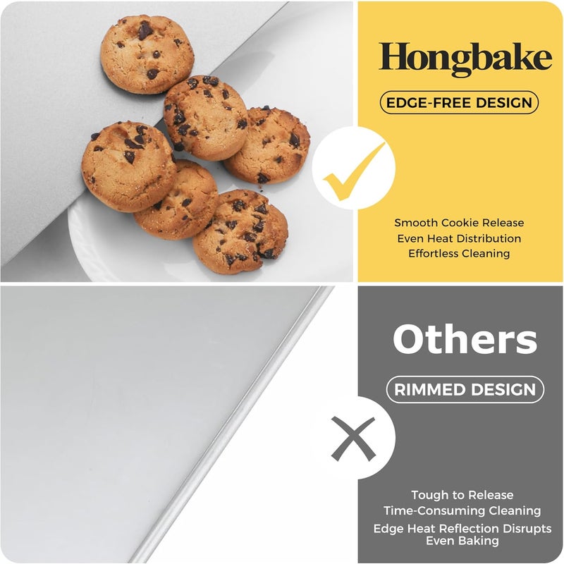 HONGBAKE 2 Pieces Large Flat Cookie Sheet No Edges, Nonstick Insulated Baking Pan, Commercial Oven Trays for Cooking, 16" X 14", Grey - Image 3