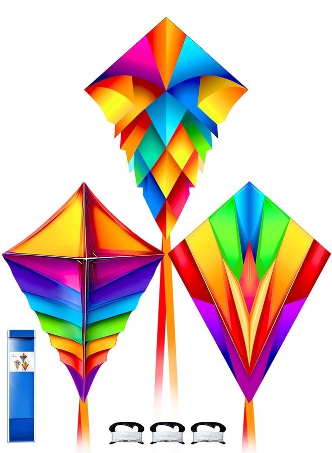 Simxkai 3-Pack Small Diamond Flyers for Toddlers Age 2-4 | Kids Outdoor Toy with Rainbow Colors, Easy Flight for Beginners, Beach Park & Birthday Gift Set - Image 1