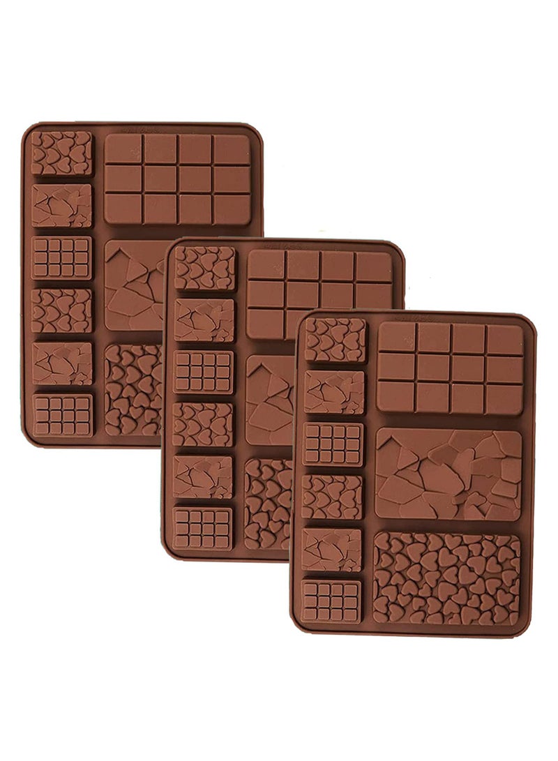 Zikra 3 PCS Silicone Chocolate Mould, Mix Shape Break-Apart Chocolate Bar Mini Waffle Shape Heart Shape Fragments Square Shape Moulds  Homemade Protein and Energy Bar Mold Candy Cake Decoration - Image 1