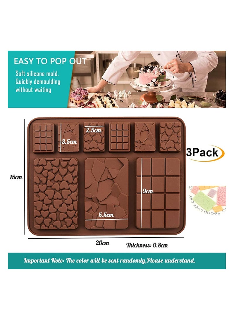 Zikra 3 PCS Silicone Chocolate Mould, Mix Shape Break-Apart Chocolate Bar Mini Waffle Shape Heart Shape Fragments Square Shape Moulds  Homemade Protein and Energy Bar Mold Candy Cake Decoration - Image 5