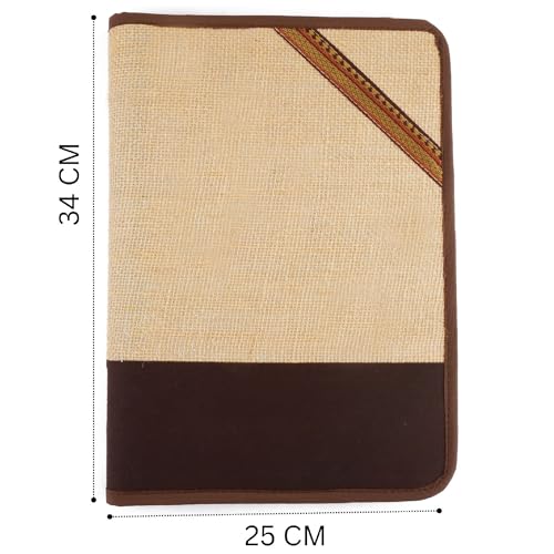 Asraw A4 Jute Professional File Folder Document Zipper Organizer for Corporate Meetings, Interview Portfolio, Certificates, Document Holder, Jute Conference File Folder (Brown) - Image 5