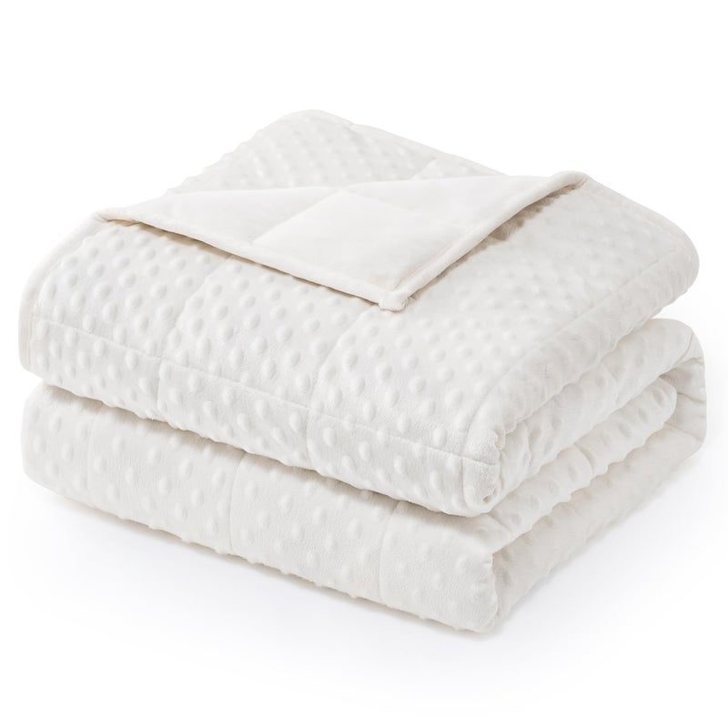 Wemore Minky Dot Weighted Blanket for Adults Twin Size 15 lbs Soft Heavy Blanket for Stress Relief and Sleep Promotion Breathable Blanket for AllSeason with Glass Beads White 48 x 72 inches