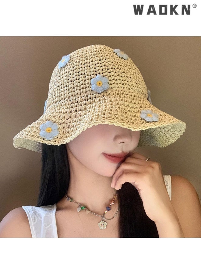 WAOKN Crochet Bucket Hat Straw Sun Hat Beach Hat Fashion Foldable Packable Fishing Hat for Spring Summer Fall for Women/Girls,Sunscreen Fisherman's Hat,Holiday trip hollow woven hat,56-58cm,beige. - Image 2