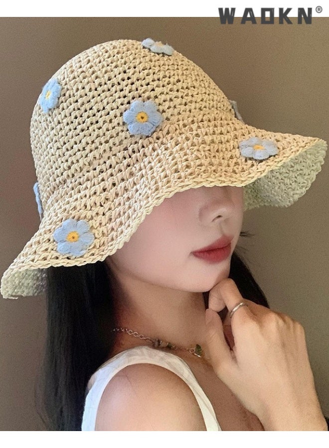 WAOKN Crochet Bucket Hat Straw Sun Hat Beach Hat Fashion Foldable Packable Fishing Hat for Spring Summer Fall for Women/Girls,Sunscreen Fisherman's Hat,Holiday trip hollow woven hat,56-58cm,beige. - Image 3