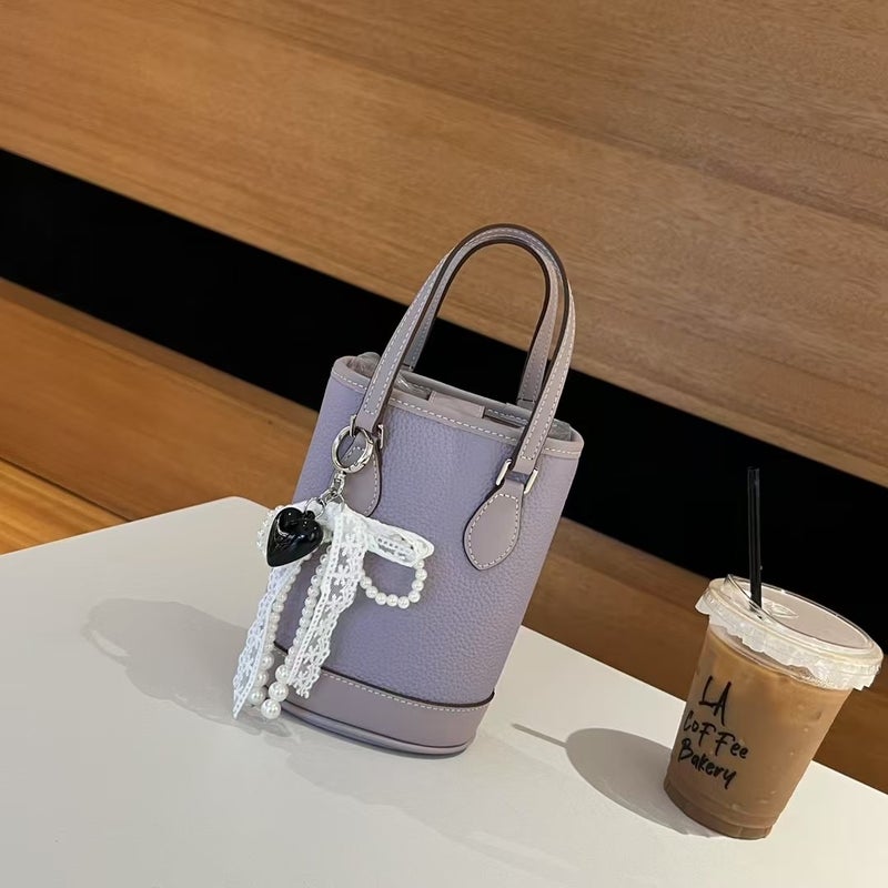Underarm Fashion Contrasting Color Cowhide Bag For Women Korean Ins Trend Bucket Bag Simple And Versatile Shoulder Bag - Image 1