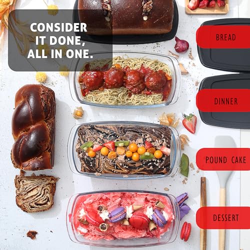 EATEX Glass Bread Pans for Homemade Bread Baking, 1.9 Quart Deep Rectangular Glass Food Storage Containers with Lids, 3 Bread Loaf Pans 3 Airtight Lids Black BPA Free Microwave Oven & Freezer Safe - Image 2