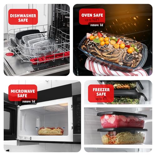 EATEX Glass Bread Pans for Homemade Bread Baking, 1.9 Quart Deep Rectangular Glass Food Storage Containers with Lids, 3 Bread Loaf Pans 3 Airtight Lids Black BPA Free Microwave Oven & Freezer Safe - Image 3