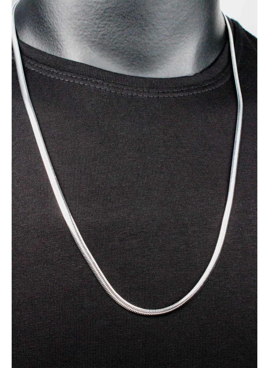 Varetta Men's Light Gray Steel Chain Necklace