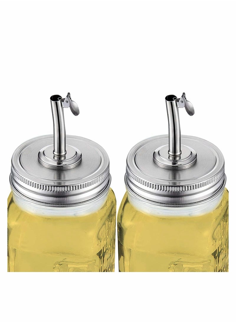 NIBEMINENT 2 Pieces Jar Pour Spout Lids Oil Infusions Open Closed Dispenser with Caps Regular Mouth Bottle Cap Hole Lid  - Image 1