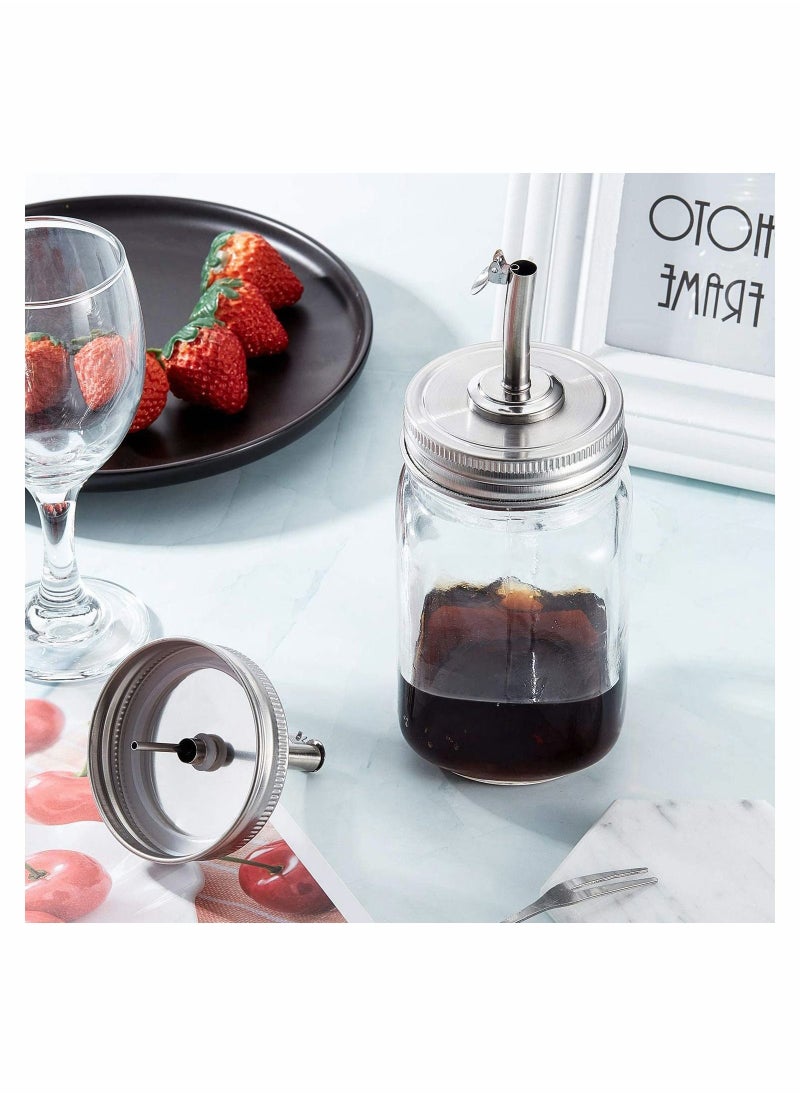 NIBEMINENT 2 Pieces Jar Pour Spout Lids Oil Infusions Open Closed Dispenser with Caps Regular Mouth Bottle Cap Hole Lid  - Image 3