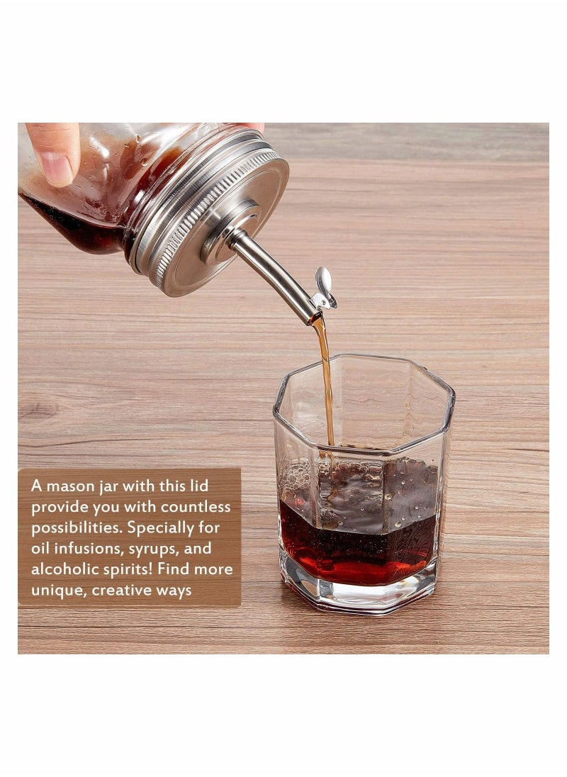 NIBEMINENT 2 Pieces Jar Pour Spout Lids Oil Infusions Open Closed Dispenser with Caps Regular Mouth Bottle Cap Hole Lid  - Image 2