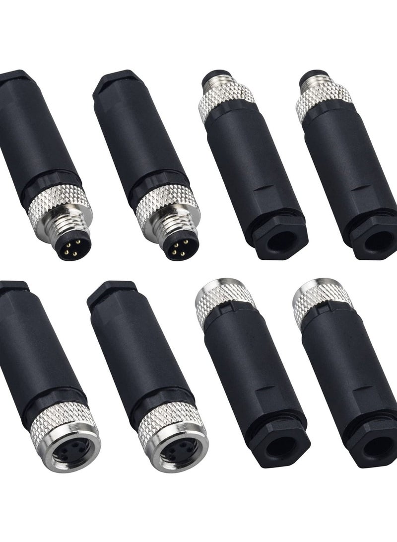 Captaintech M8 4 Pin Male & Female Socket Panel Aviation Wire Connector,8mm Industrial Circular Sensor Connector,Outdoor Waterproof IP67 A Coding(4 Sets) - Image 1
