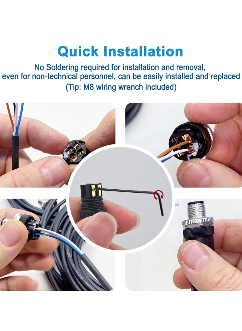 Captaintech M8 4 Pin Male & Female Socket Panel Aviation Wire Connector,8mm Industrial Circular Sensor Connector,Outdoor Waterproof IP67 A Coding(4 Sets) - Image 3