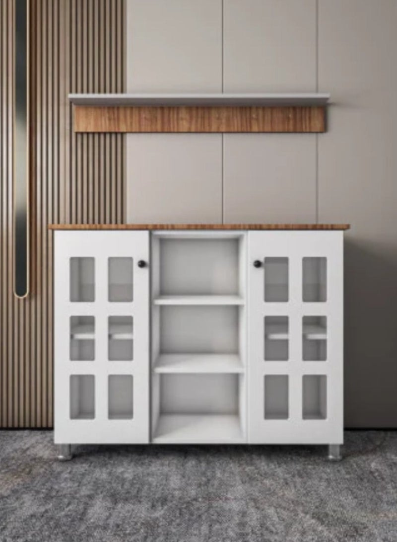 لاكجوري هوم خزانة تخزين متعددة الأغراض لركن القهوة، خزانة جانبية للمطبخ بأرفف وأبواب، حامل فرن الميكروويف، منظم مطبخ للأواني والفواكه والخضروات - Image 1