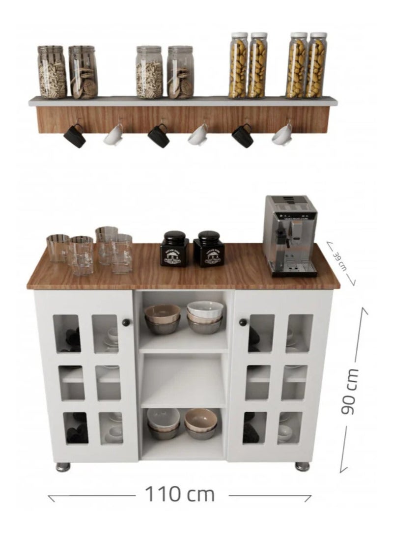 لاكجوري هوم خزانة تخزين متعددة الأغراض لركن القهوة، خزانة جانبية للمطبخ بأرفف وأبواب، حامل فرن الميكروويف، منظم مطبخ للأواني والفواكه والخضروات - Image 2