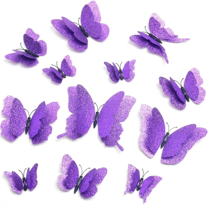 DaGou 3D Butterfly Wall Decor  24 Pcs 3 Sizes Gold Butterfly Decorations for Home  Party Removable Stickers Purple - Image 1