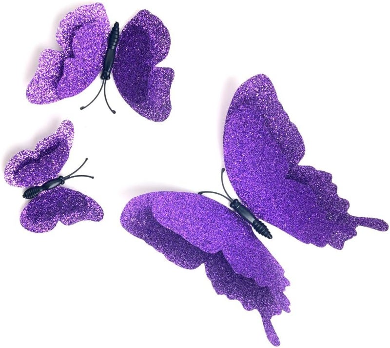 DaGou 3D Butterfly Wall Decor  24 Pcs 3 Sizes Gold Butterfly Decorations for Home  Party Removable Stickers Purple - Image 2