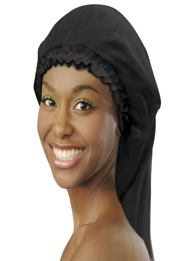 DONNA Premium Collection Satin Bonnet & Adjustable Bonnet, Satin Bonnet for Sleeping, Shower Cap for Women, Length 20", Headband Width 8.5", 1pc Black Color - Image 1