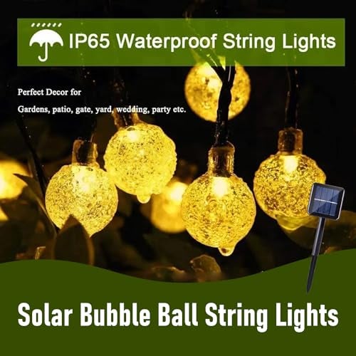 GIGAWATTS GW-511 50 LED Solar Bubble Ball String Lights | 8 Modes Fairy Lamp with 2V Panel & 600mAh Battery, Waterproof Solar Lights for Garden, Patio, Wedding & Outdoor Décor (Pack of 1, Warm White) - Image 2