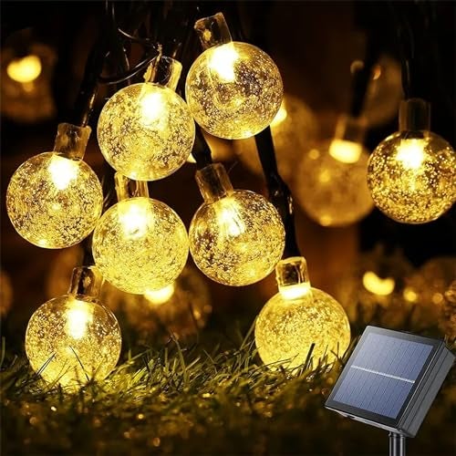 GIGAWATTS GW-511 50 LED Solar Bubble Ball String Lights | 8 Modes Fairy Lamp with 2V Panel & 600mAh Battery, Waterproof Solar Lights for Garden, Patio, Wedding & Outdoor Décor (Pack of 1, Warm White) - Image 1