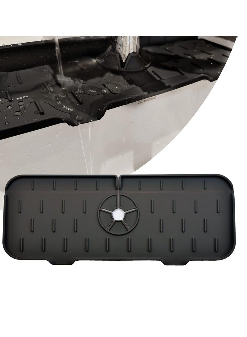 Bukela Kitchen Faucet Sink Splash Guard, Silicone Faucet Water Catcher Mat – Sink Draining Pad Behind Faucet, Grey Rubber Drying Mat for Kitchen & Bathroom Countertop Protect -Black  - Image 1