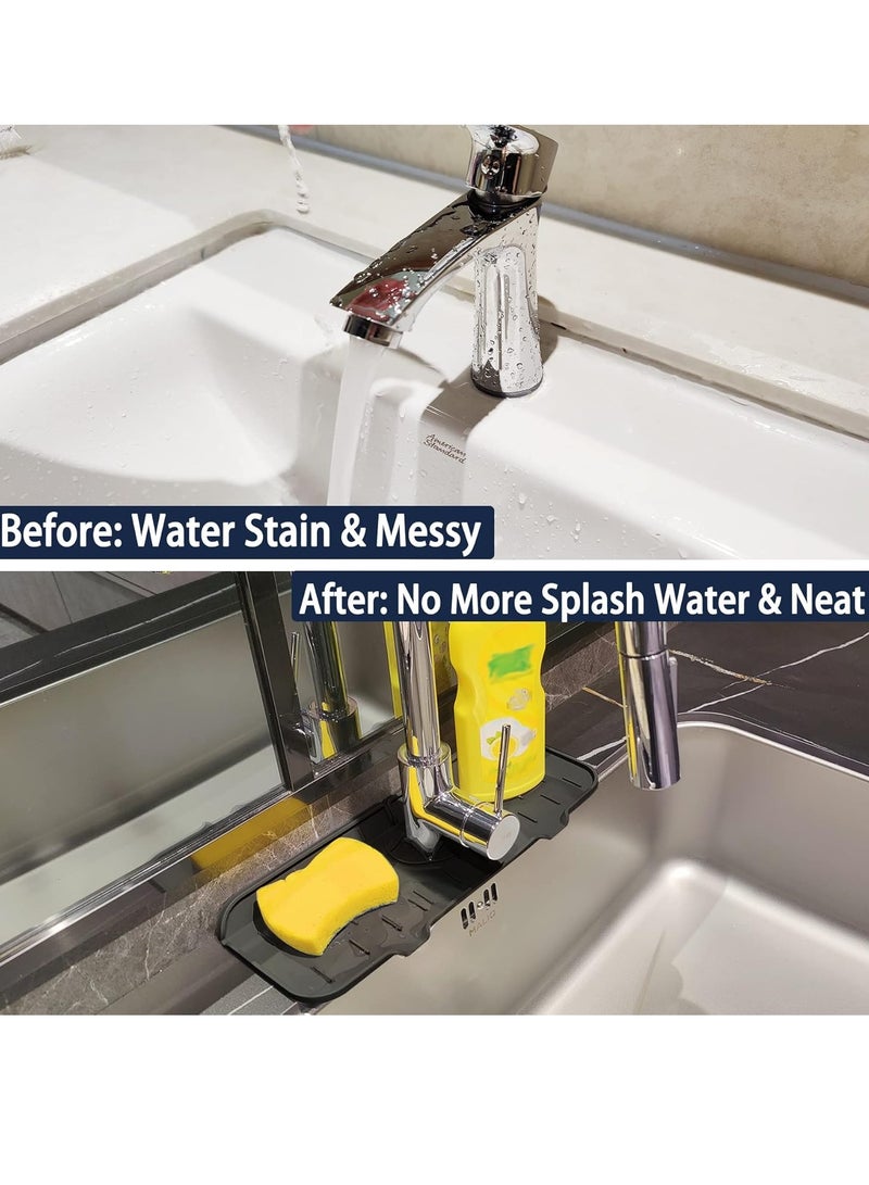 Bukela Kitchen Faucet Sink Splash Guard, Silicone Faucet Water Catcher Mat – Sink Draining Pad Behind Faucet, Grey Rubber Drying Mat for Kitchen & Bathroom Countertop Protect -Black  - Image 2