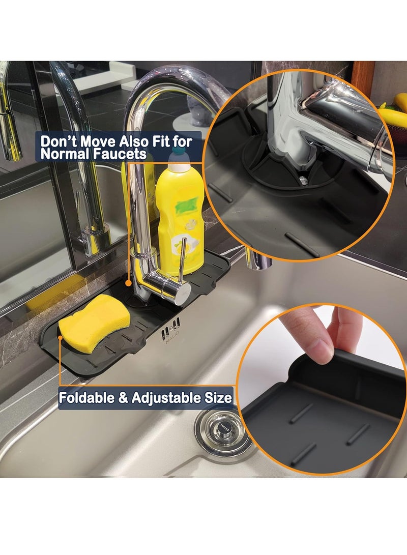 Bukela Kitchen Faucet Sink Splash Guard, Silicone Faucet Water Catcher Mat – Sink Draining Pad Behind Faucet, Grey Rubber Drying Mat for Kitchen & Bathroom Countertop Protect -Black  - Image 4